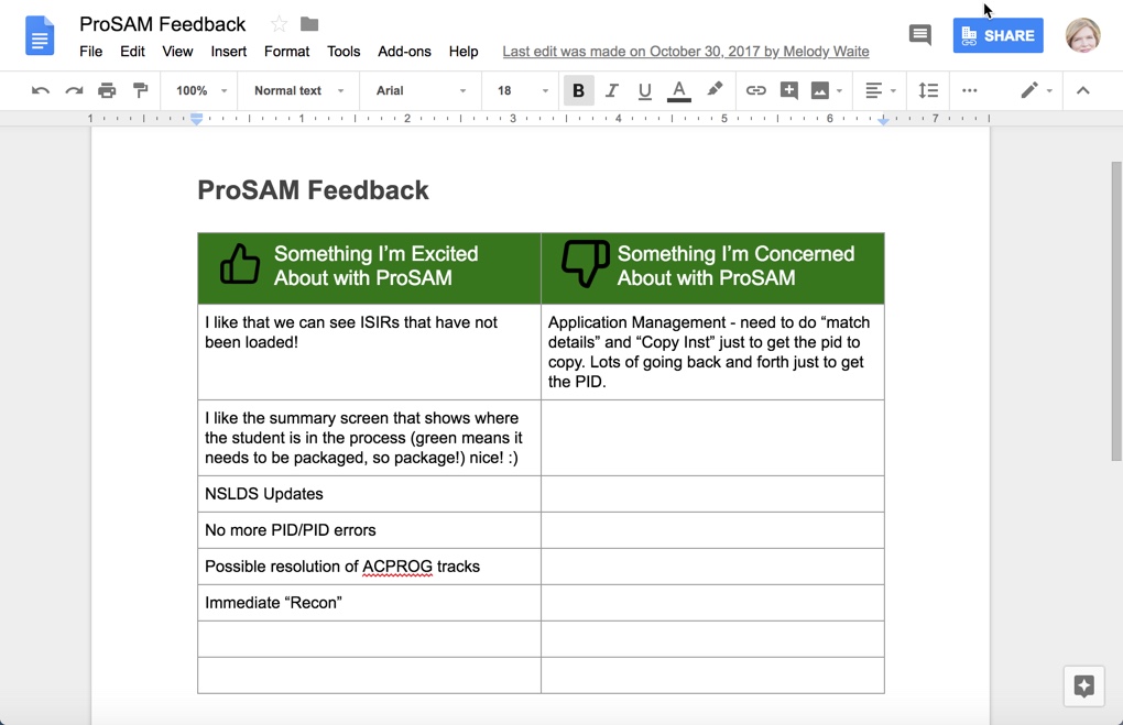 Google Doc Feedback